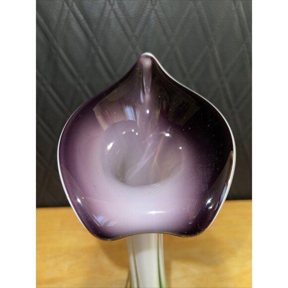 Mid Century Modern Art Glass Swung Vase Green White Purple Ombre Design - Picture 9 of 16